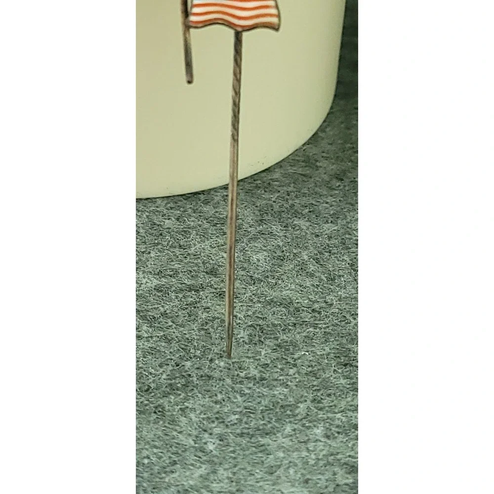 1910s-1930s 800 Silver Enamel American Flag Patriotic Stick Pin 2.4in